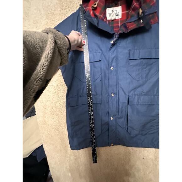 Woolrich Vtg Blue Barn Coat Red Wool Plaid Lining 1960’s Men Sz L USA Gorpcore - Picture 12 of 16